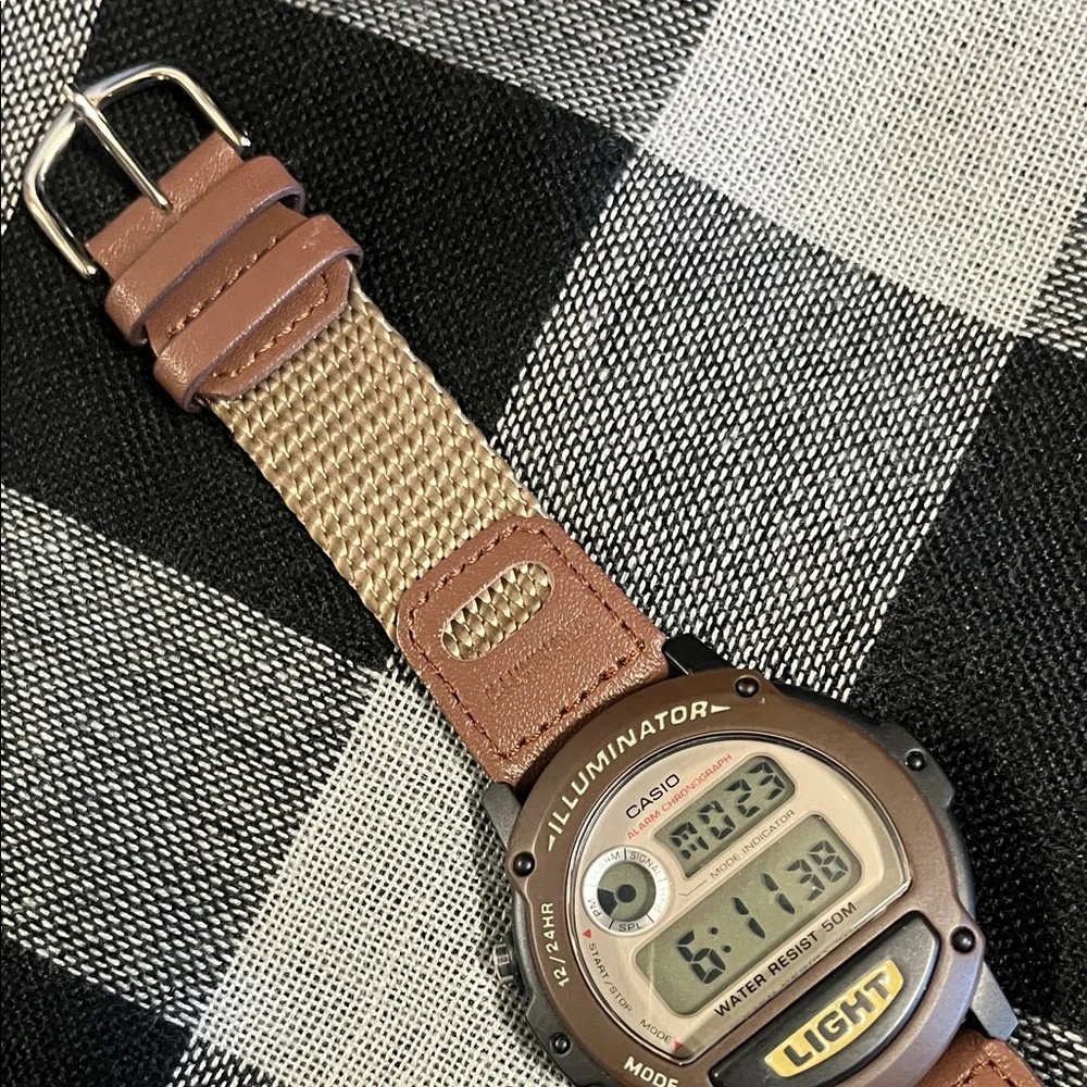 Men’s Casio Digital Illuminator Chronograph Watch with Brown and Tan Strap - Picture 3 of 6